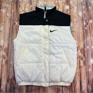 Vintage Nike Women White Black Swoosh Full Zip Puffer Vest Size Medium 10/12